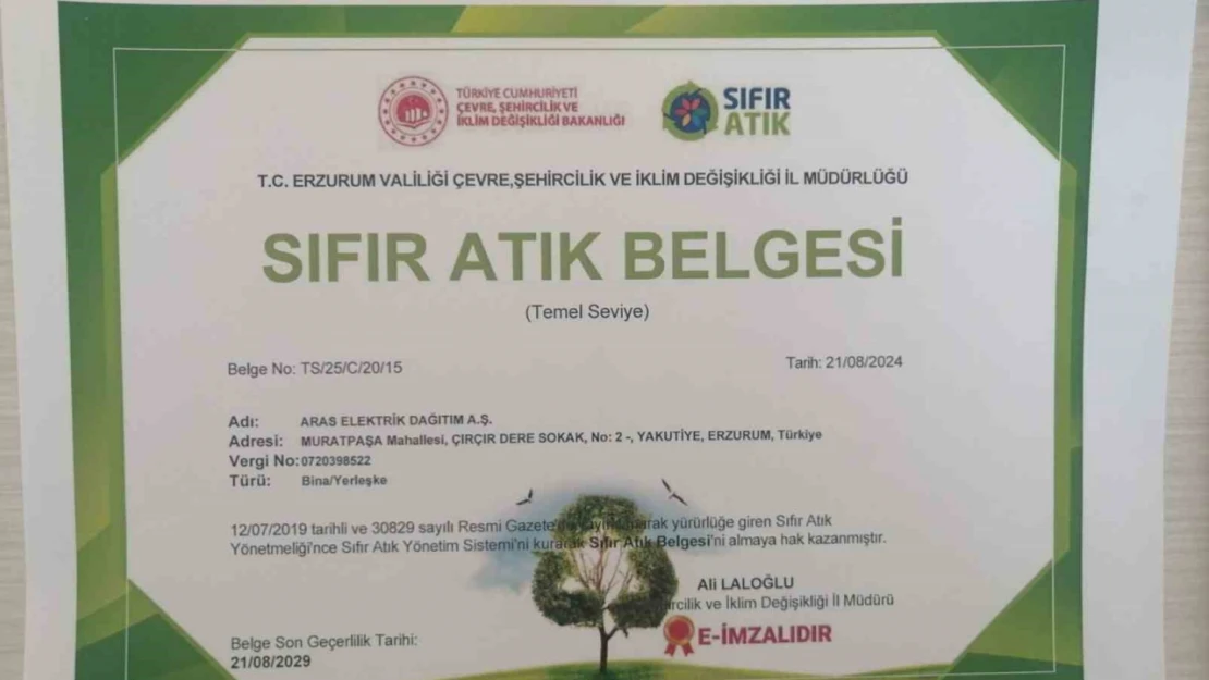 Aras EDAŞ sürdürülebilirlik çalışmaları kapsamında 'Sıfır atık belgesi'ni aldı