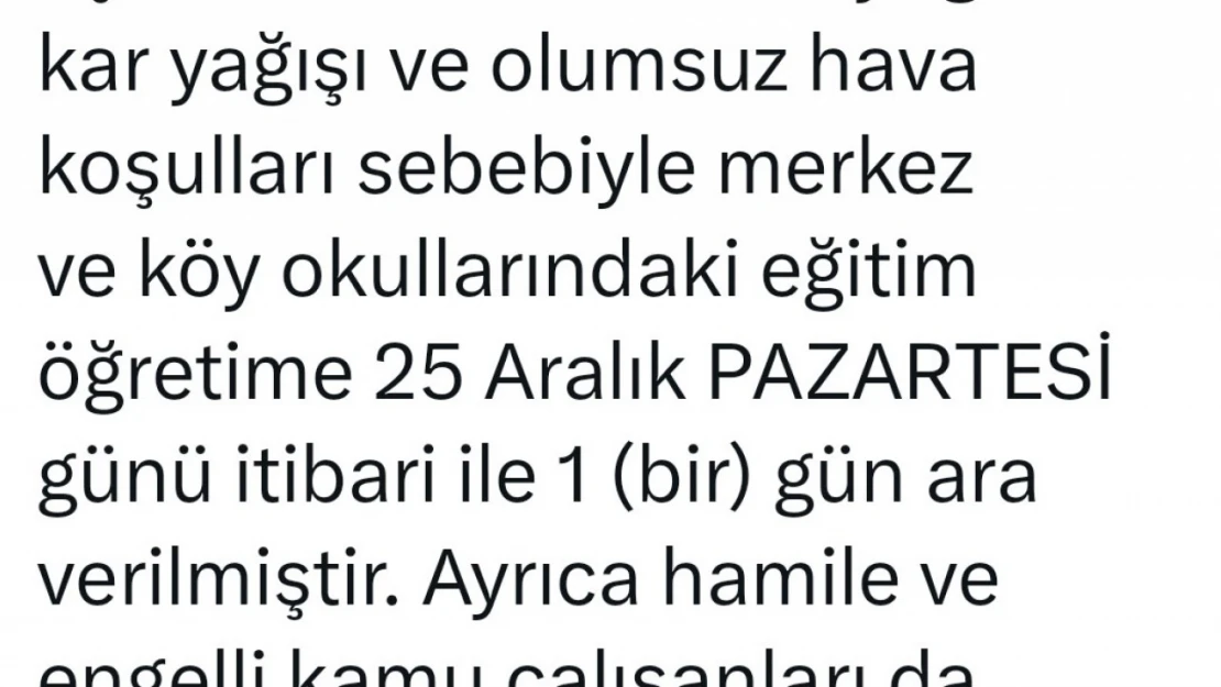 Bingöl'ün 4 ilçesinde taşımalı eğitime ara verildi