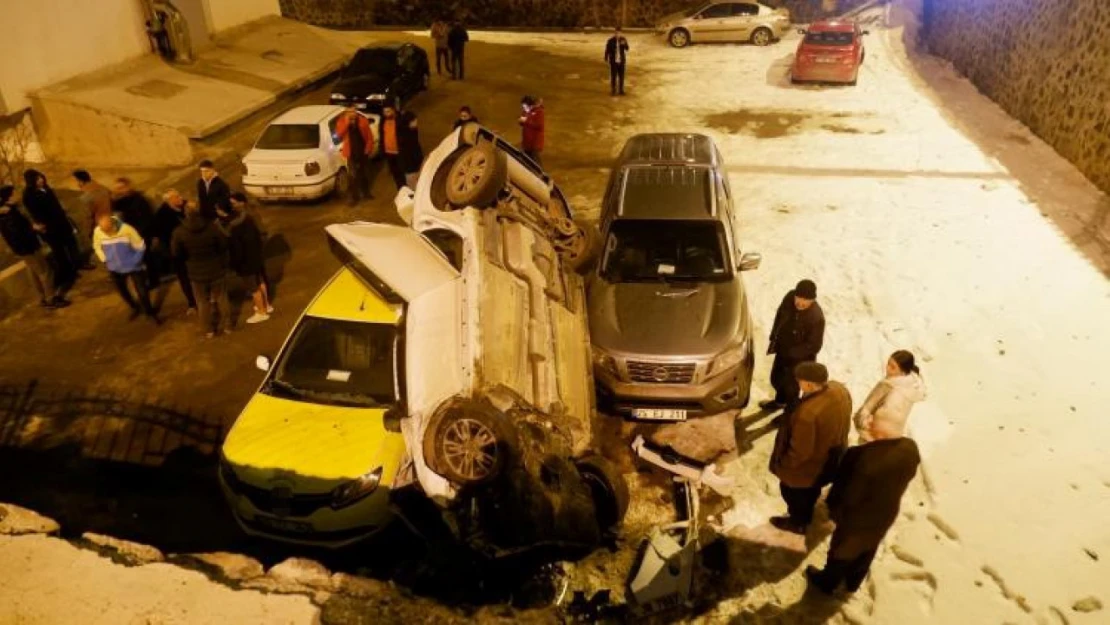 Erzurum'da feci kaza araçlar bahçe duvarından aşağı uçtu