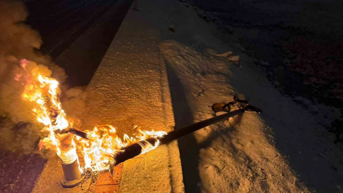 Van'da aydınlatma direği yandı