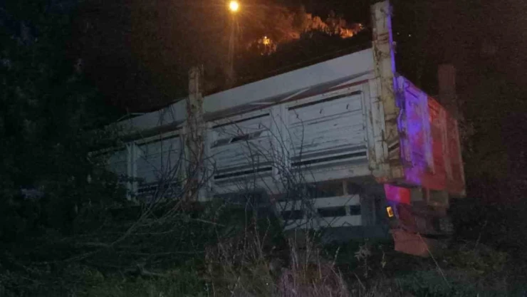 Kontrolden çıkan kamyon uçurumun kenarında durdu: 2 yaralı