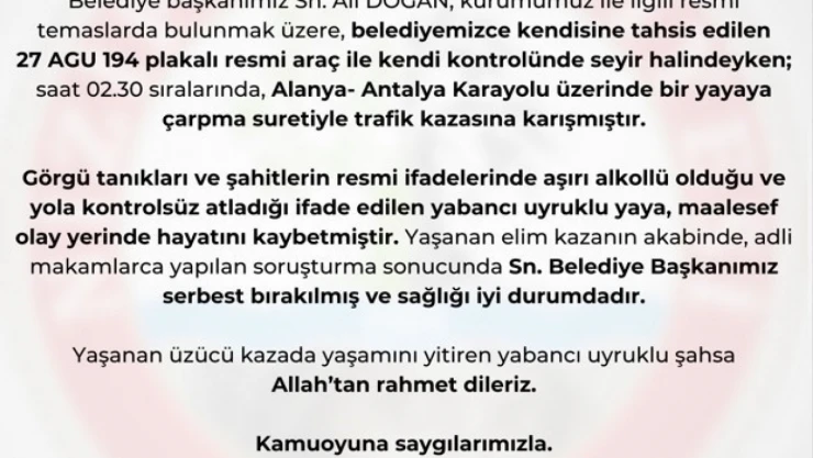 Nizip Belediye Başkanı Doğan'ın çarptığı yaya hayatını kaybetti